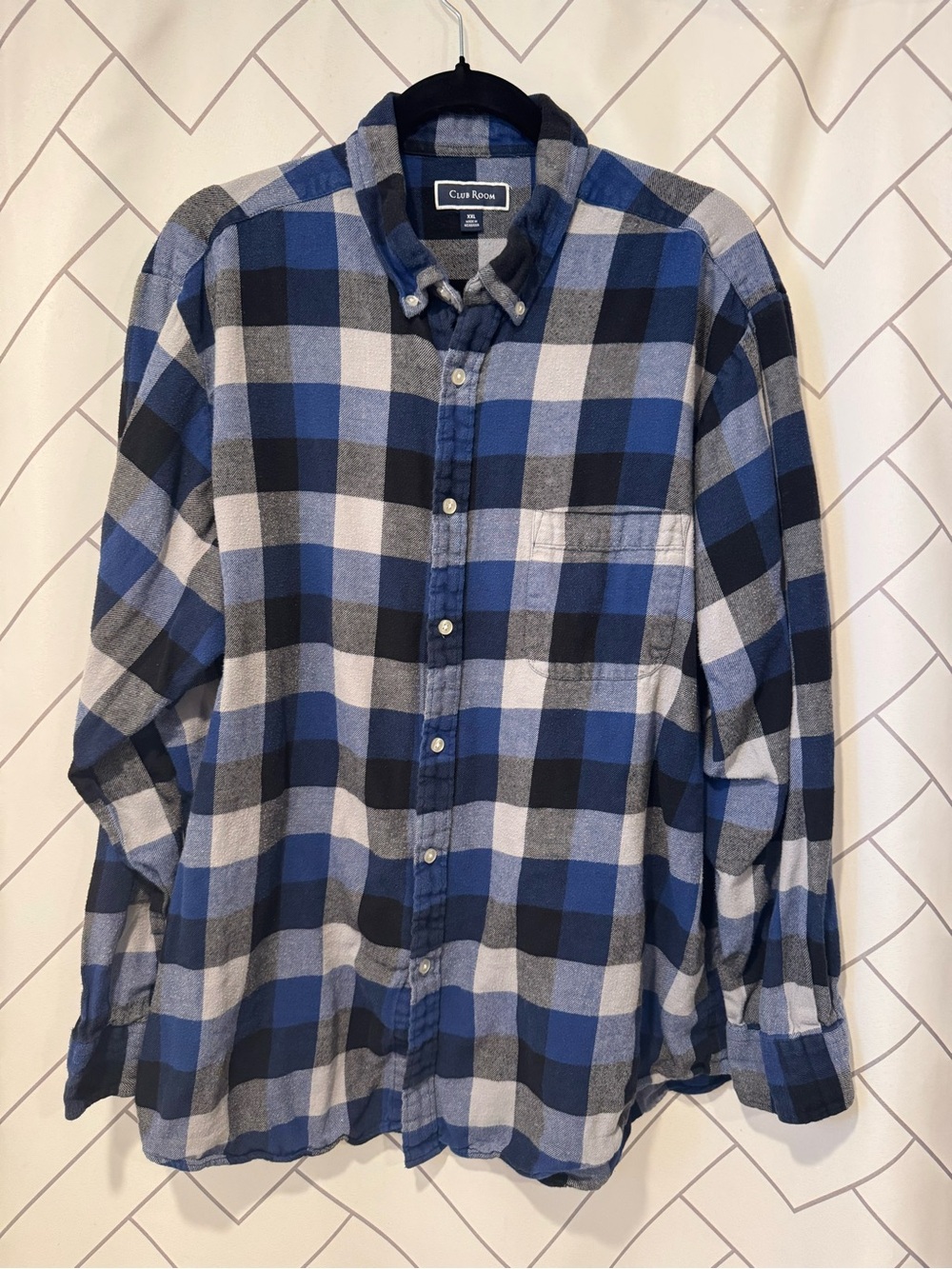 Club Room Blue and Black Plaid 100% Cotton Flannel Button-Down Shirt